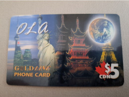 CANADA PREPAID / $5,-  OLA/ GOLD LINE PHONECARD/ FAMOUS STATUES    / VERY  FINE USED  **15272** - Kanada