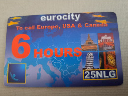 NETHERLANDS /  PREPAID /  EUROCITY/ 6 HOURS  /      HFL 25,-/  USED  ** 15289** - Privadas