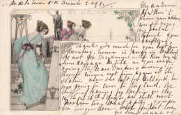 Illustrateur - Femme Qui Monte Un Escalier En Robe Longue Bleue - Griffe London.E.C - Carte Postale Ancienne - Non Classificati