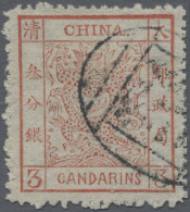 China: 1883, Large Dragon Thick Paper 3 Ca. Red Canc. Black Seal (Michel €350) - 1912-1949 Repubblica