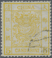 China: 1883, Large Dragon Thick Paper 5 Ca. Lemon Canc. Black Seal (Michel €450) - 1912-1949 Republik