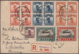 China: 1923/31, Junks 6 C. Red, 8 C., 10 C. Each A Block-4 And 1½ S. Single With - Storia Postale