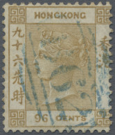 Hong Kong: 1865 QV 96c. Olive-bistre, Wmk Crown CC, Used With Blue Numeral "B62" - Other & Unclassified