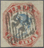 India: 1854 Lithographed 4a. Blue & Red From 4th Printing, Sheet Pos. 22, Used W - 1854 Compagnia Inglese Delle Indie