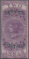 India - Service Stamps: 1866 Fiscal Stamp 2a. Purple Optd. "SERVICE/POSTAGE" In - Official Stamps