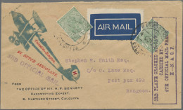 India - Air Mail: 1928, 4 October, Cacheted Airmail Cover "Calcutta-Rangoon. / B - Corréo Aéreo
