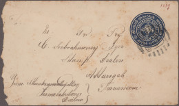 Travancore: 1889 Postal Stationery Envelope 1ch. Ultramarine (Deschl E4, Type II - Travancore