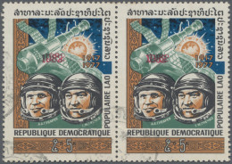 Laos: 1982 5k. Horizontal Pair With OVERPRINT "1982" DOUBLE, Fine Used. H. Osper - Laos