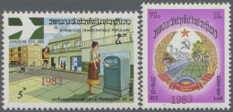 Laos: 1983 5k. And 10k. (previous Issues) Overprinted "1983" In Red, Mint Never - Laos