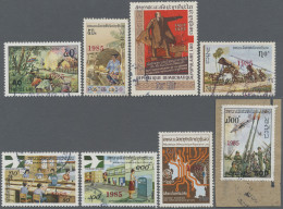 Laos: 1985 Short Set Of 8 Used Stamps Optd. "1985" In Red, With 40k. To 100k., 2 - Laos