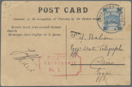 Palestine: 1918, 5m. On 1pi. Ultramarine On Ppc With C.d.s. "ARMY POST OFFICE SZ - Palestine