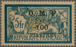 Syria: 1920, 100pi. On 5fr. Blue/cream, Black Overprint In Type III, Mint Never - Siria