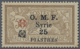 Syria: 1920/1921, Fleurons D'Alep, 25pi. On 50c. Brown/blue Showing DOUBLE OVERP - Siria