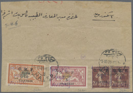 Syria: 1921, Airmail Handstamps, 1pi. On 20c. Purple-brown Horizontal Pair, 1fr. - Siria