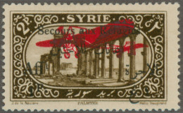 Syria: 1926 Refugee Relief, Airmail Stamp 2pi.+1pi. Sepia With Black Surcharge O - Syrië