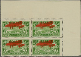 Syria: 1929, Airmail 0.50pi. Yellow-green With Double Surcharge, Marginal Block - Syrien