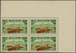 Syria: 1929, Airmail 0.50pi. Yellow-green With Inverted Surcharge, Marginal Bloc - Siria