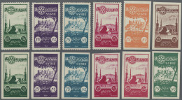 Syria: 1955 Two Rotary Issues, With 12 Stamps, Perf. And Imperf. Sets, Set In Un - Siria