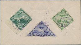 Tuva: 1934 Air Set To 2t., Complete But 75k., Used On Front Resp. On Back Of Cov - Touva