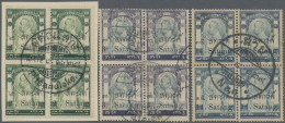 Thailand: 1909 Provisionals: Three Blocks Of Four Showing Varieties And Better P - Thaïlande