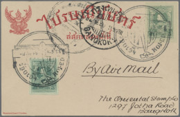 Thailand: 1923 Special Air Mail Roi-Ed To Bangkok: P/s Card 3s. Green Uprated Si - Tailandia