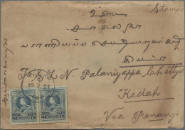 Thailand: 1921 Cover From Puket To Kedah Via Penang, Franked By Pair Of 1920 Kin - Thaïlande