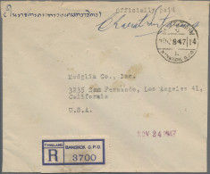 Thailand: 1947 "Officially Paid" Envelope Used Registered From Bangkok To Los An - Thailand