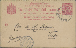 Thailand - Postal Stationery: 1887 Postal Stationery Double Card 4+4a. Red Used - Thaïlande