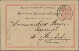 Thailand - Incoming Mail: 1893 Austrian Postal Stationery Card 5h. Used From Vie - Thaïlande