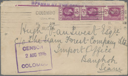 Thailand - Incoming Mail: 1916 Censored Cover From Ceylon To Bangkok Franked By - Thailand