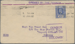 Thailand - Incoming Mail: 1916 Censored Cover From Ceylon To Bangkok Franked By - Thailand