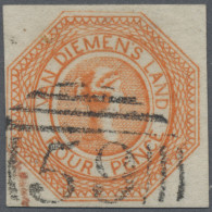 Tasmania: 1853, Courier 4d. Red-orange, Cut Square With Good Margins Around, Use - Covers & Documents