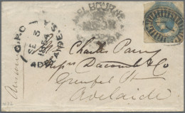 Victoria: 1854 1s. Blue Used On Small Cover From Melbourne To Adelaide, Tied By - Lettres & Documents