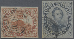 Colony Of Canada: 1852-57 Beaver 3d. Brown-red And 6d. Slate-violet, Both Imperf - ...-1851 Préphilatélie