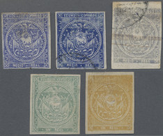 Ecuador: 1865 Set Of Five Stamps From First Issue, With ½r. 1r. Green And 1r. Oc - Equateur