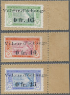 Ivory Coast: 1920's Ca.- Stamp Emergency Money: Three Stamps Of 1913 Issue Affix - Ivory Coast (1960-...)