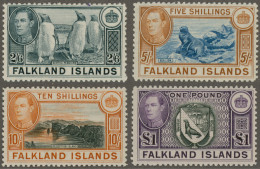 Falkland Islands: 1938, KGVI, 2/6 Sh - 1 £, Four Highest Values Of The Set, Mint - Falkland Islands