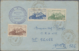 Fezzan: 1947, 1 Fr Brown, 1,50 F Green And 2 F Blue "Fort Sheba" Definitives Tie - Covers & Documents