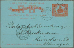 Haiti: 1898/1907, Three Commercially Used Stationery Cards: 2c. Orange On Pink U - Haití