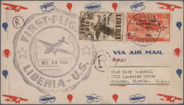Liberia: 1942 "First Flight Liberia-U.S.": 1941 Airmail Stamps 50c On 2c And 50c - Liberia