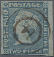 Mauritius: 1848 "Post Paid" 2d. Blue On Grey Paper, INTERMEDIATE IMPRESSION, Pos - Maurice (...-1967)