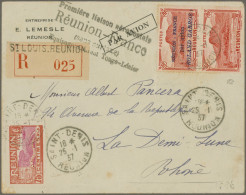 Reunion: 1937, "ROLAND GARROS" Flight, 50c. Red Vertical Pair Showing Variety "L - Covers & Documents