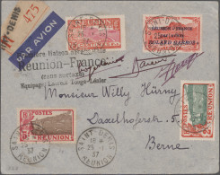 Reunion: 1937 "Roland Garros" 50c. Red Along With Three Further Adhesives On Reg - Brieven En Documenten