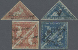 Cap Of Good Hope: 1853 Single And Pair Of Both 1d. Red And 4d. Blue, All On Blue - Cape Of Good Hope (1853-1904)