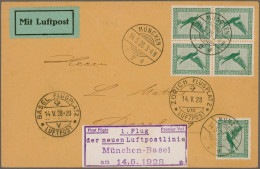 Air Mail - Germany: 1928,14.5., 2 Erstflüge München-Basel Auf Drucksache-Brief M - Poste Aérienne & Zeppelin