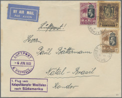 Skid Flight Mail: 1933, Dampfer Westfalen, Brief Aus Bathurst/Gambia Mit Mi-Nr.1 - Poste Aérienne & Zeppelin