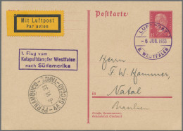 Skid Flight Mail: 1933, Dampfer Westfalen, 15 Pf. Hindenburg GA-Karte Mit Violet - Airmail & Zeppelin