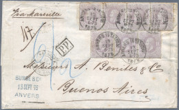 Belgium: 1875, Leopold 1fr. Lilac, Horizontal Strips Of Four And Of Three Paying - Cartas & Documentos