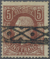 Belgium: 1878, Leopold 5fr. Red-brown, Fresh Colour, Flat Perfs At Top Otherwise - Usados