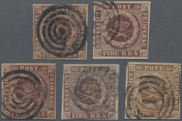 Denmark: 1851-54 First Issue 4 R.B.S. Brown, Five Used Singles From Various Prin - Cartas & Documentos